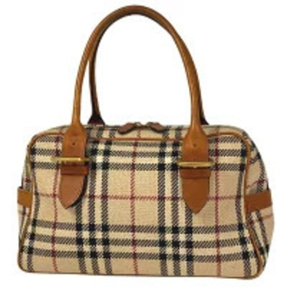 Burberry check handbag tote bag shoulder Nova canvas beige brown